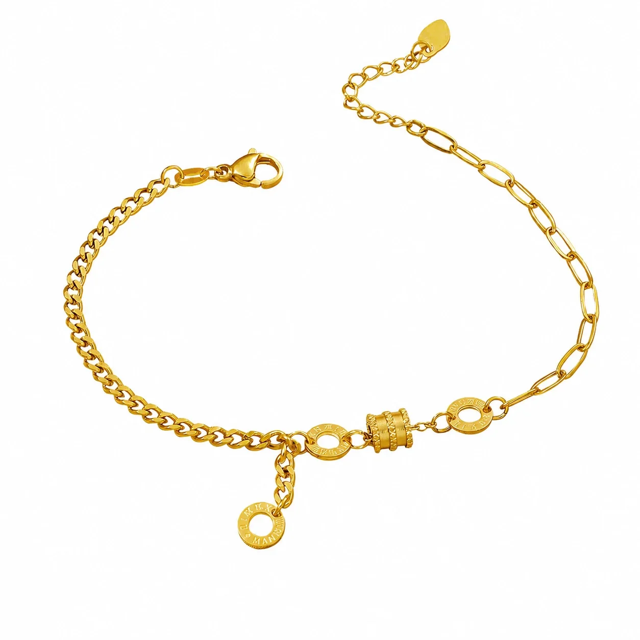 Polished Gold-Plated Curb Paperclip Tassel Bracelet