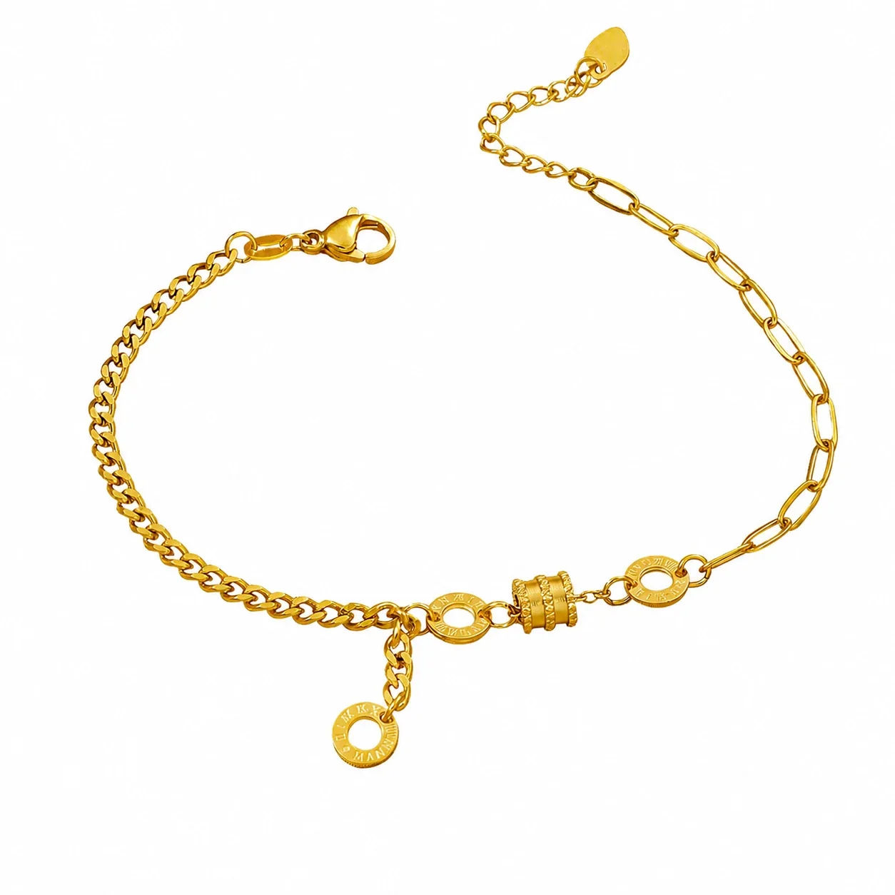 Polished Gold-Plated Curb Paperclip Tassel Bracelet