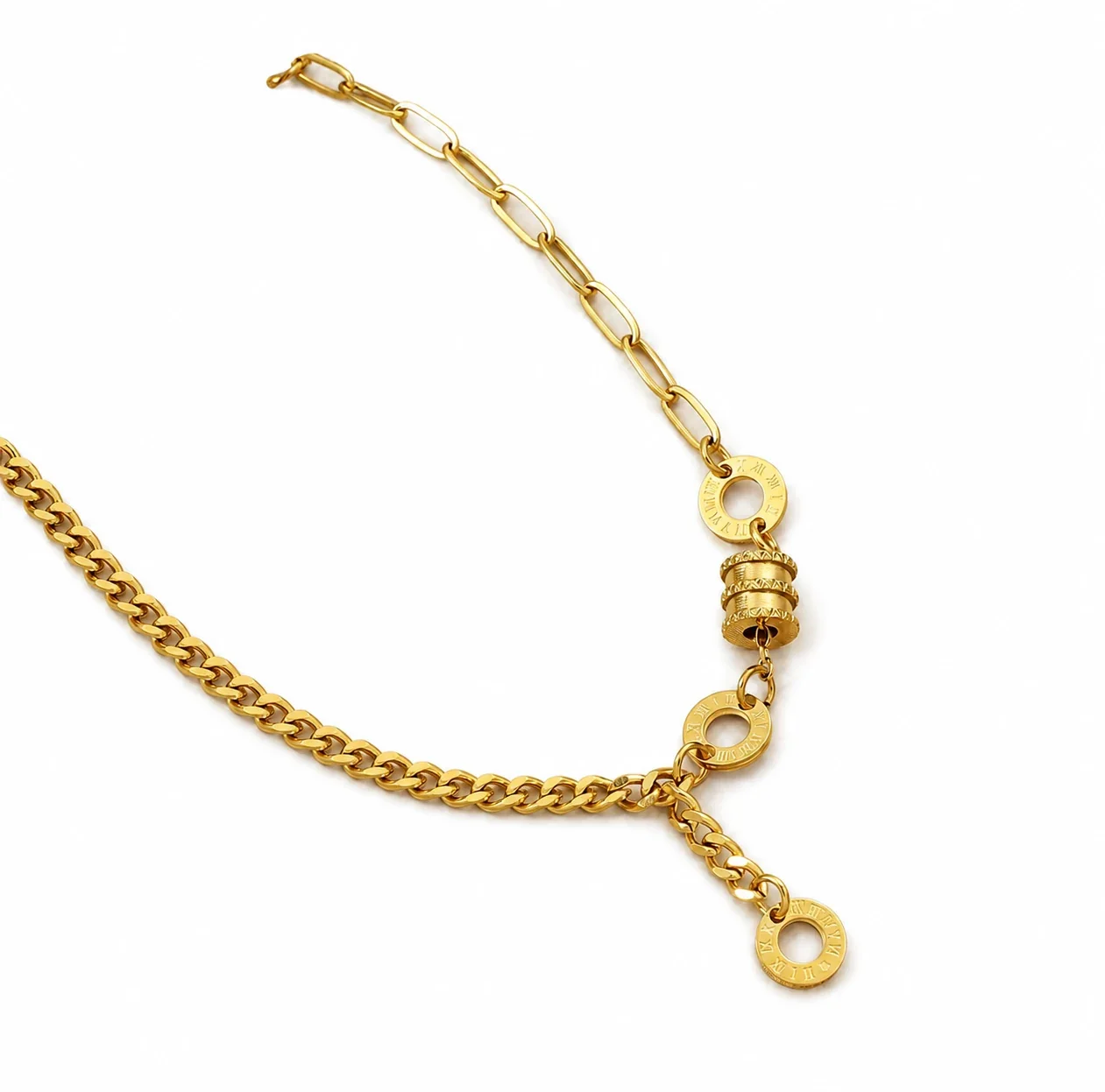 Polished Gold-Plated Curb Paperclip Tassel Bracelet - Gold