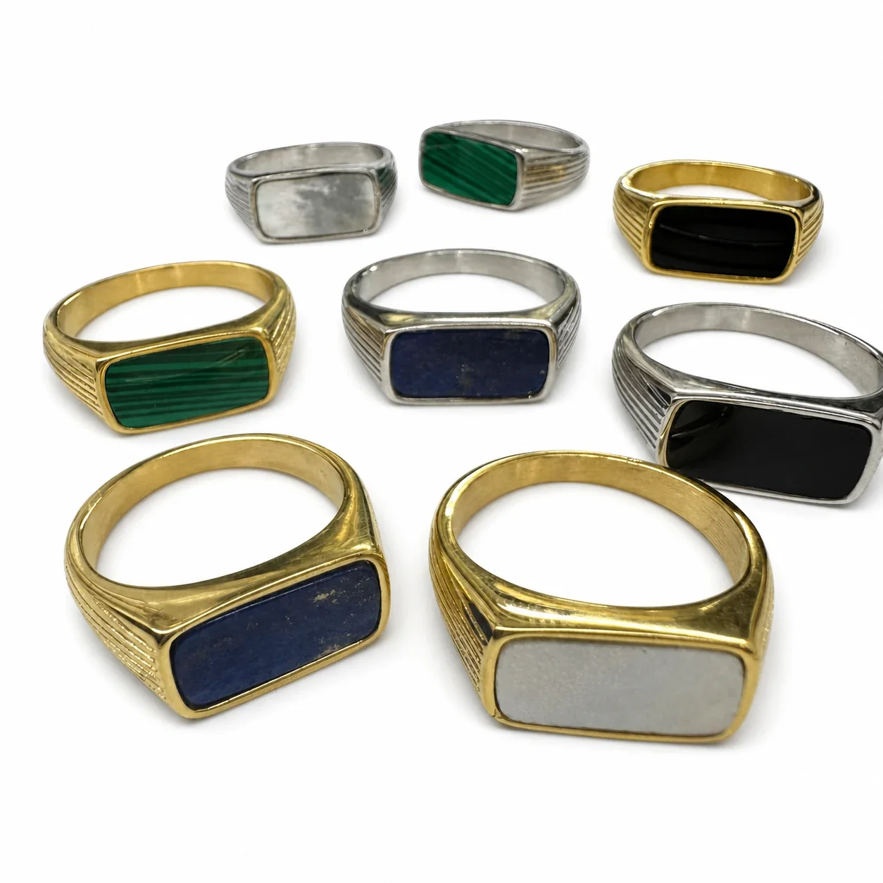 Refined 316 Stainless Steel Bar Stone Signet Ring
