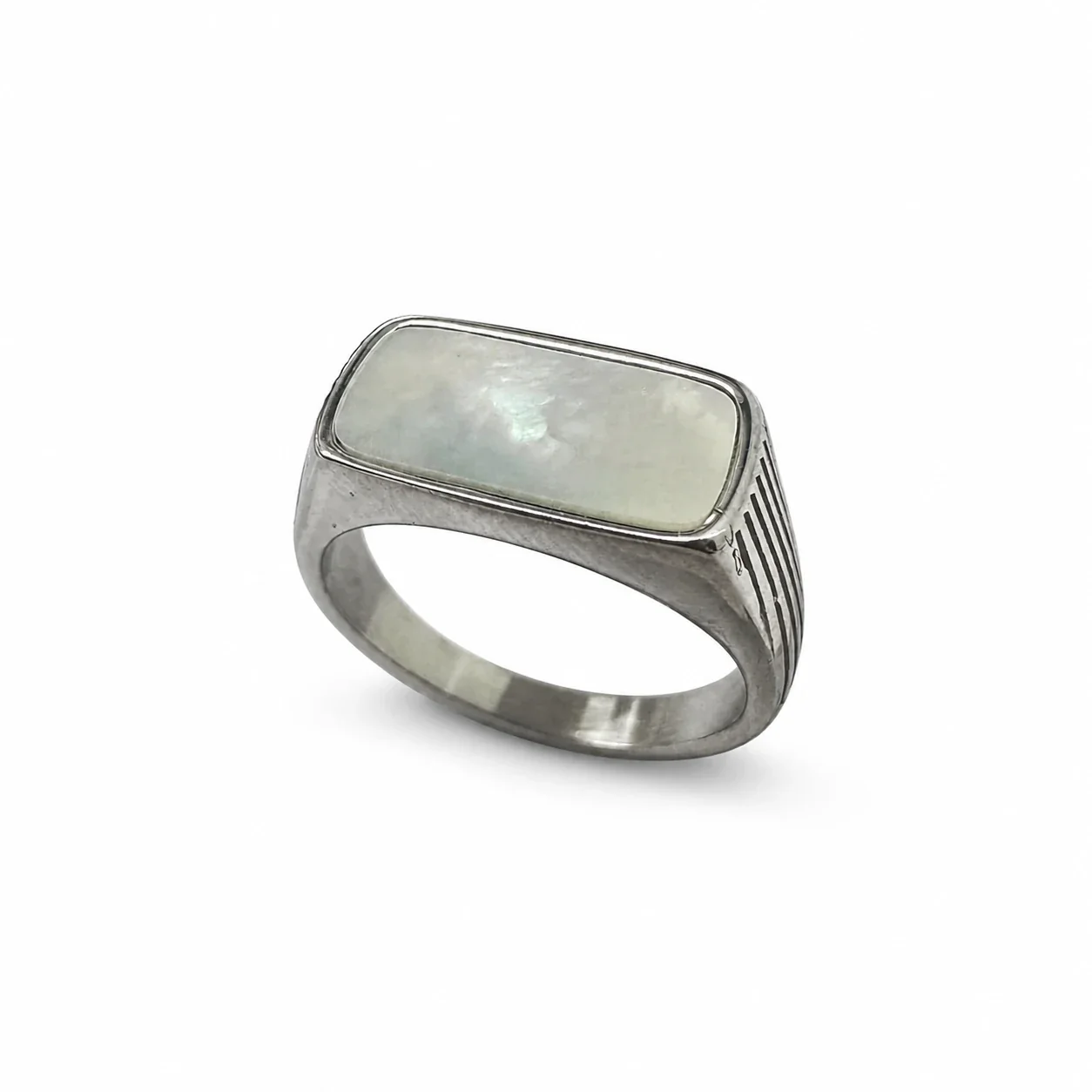 Refined 316 Stainless Steel Bar Stone Signet Ring - Shell Silver