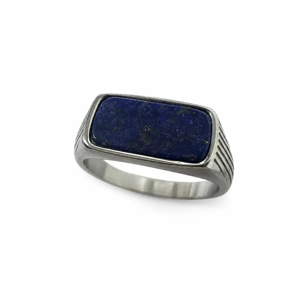 Refined 316 Stainless Steel Bar Stone Signet Ring - Lapis Silver