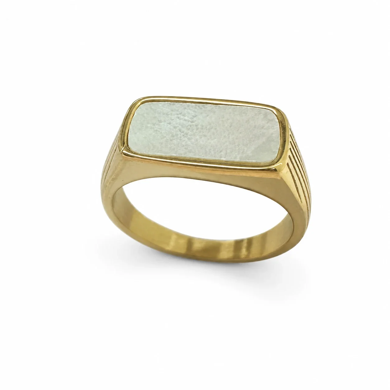 Refined 316 Stainless Steel Bar Stone Signet Ring - Shell Gold
