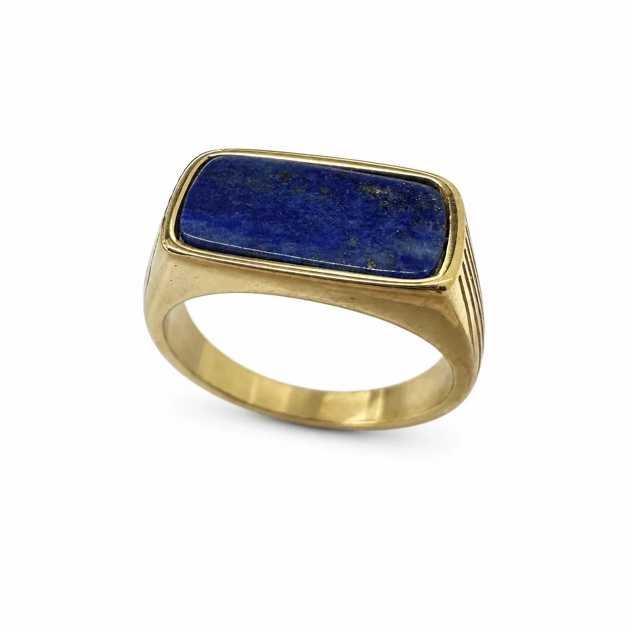 Refined 316 Stainless Steel Bar Stone Signet Ring - Lapis Gold