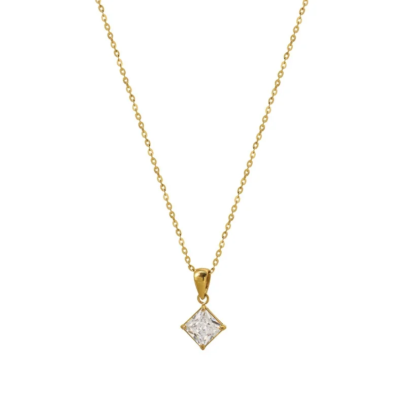 Princess-Cut 18K Gold-Plated 316 Stainless Pendant Necklace
