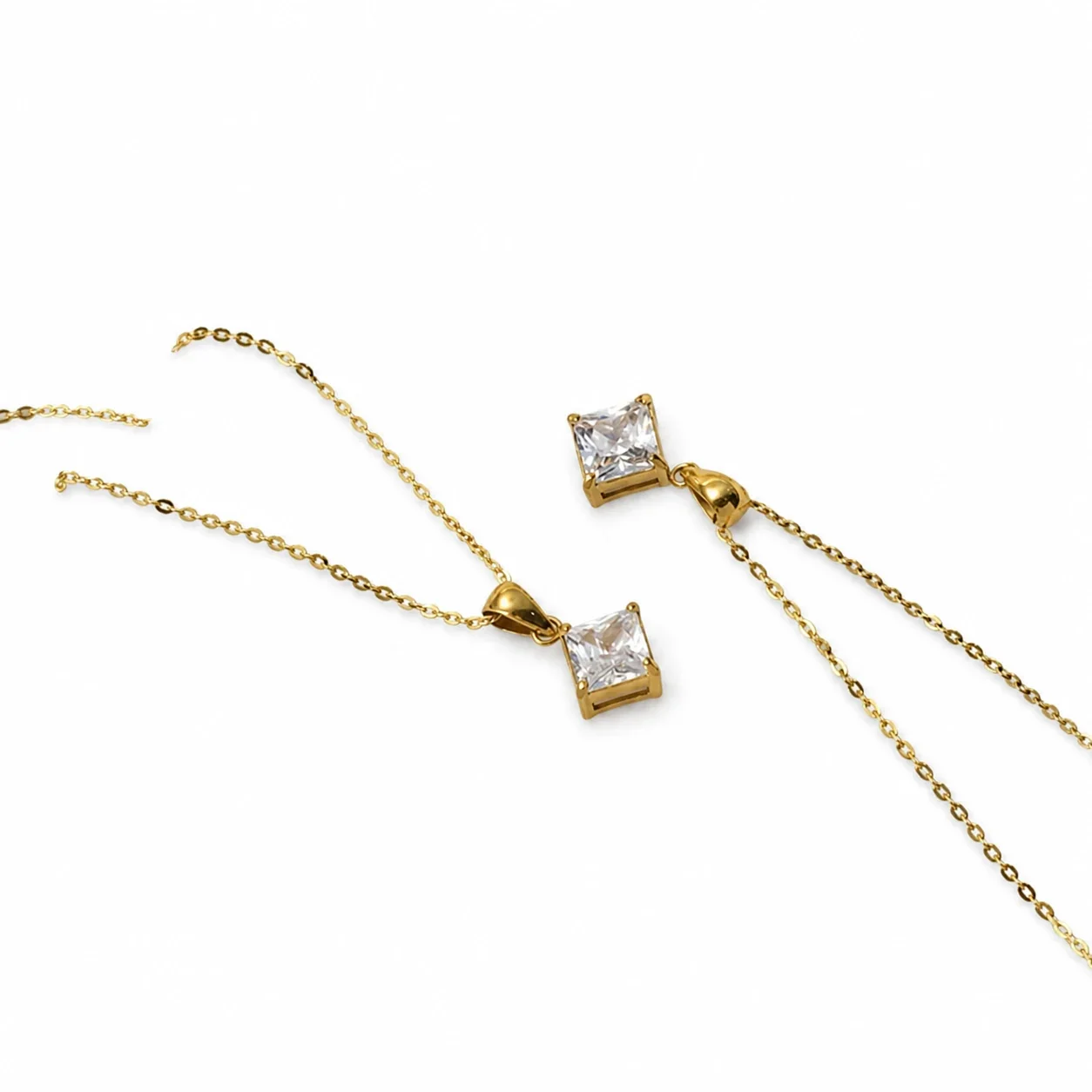 Princess-Cut 18K Gold-Plated 316 Stainless Pendant Necklace