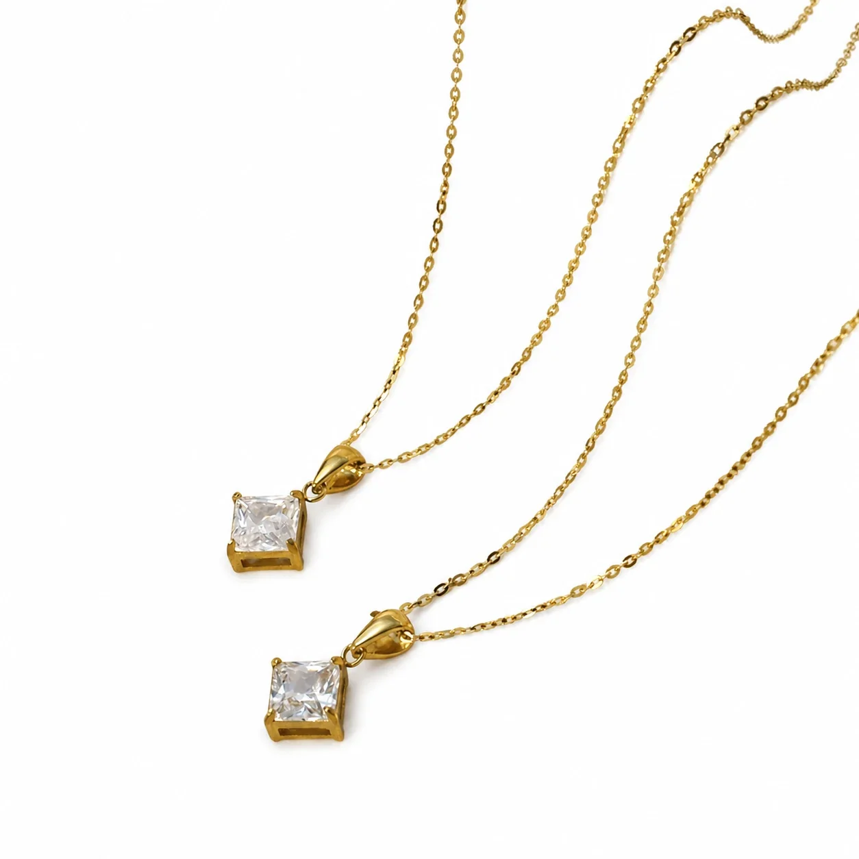 Princess-Cut 18K Gold-Plated 316 Stainless Pendant Necklace