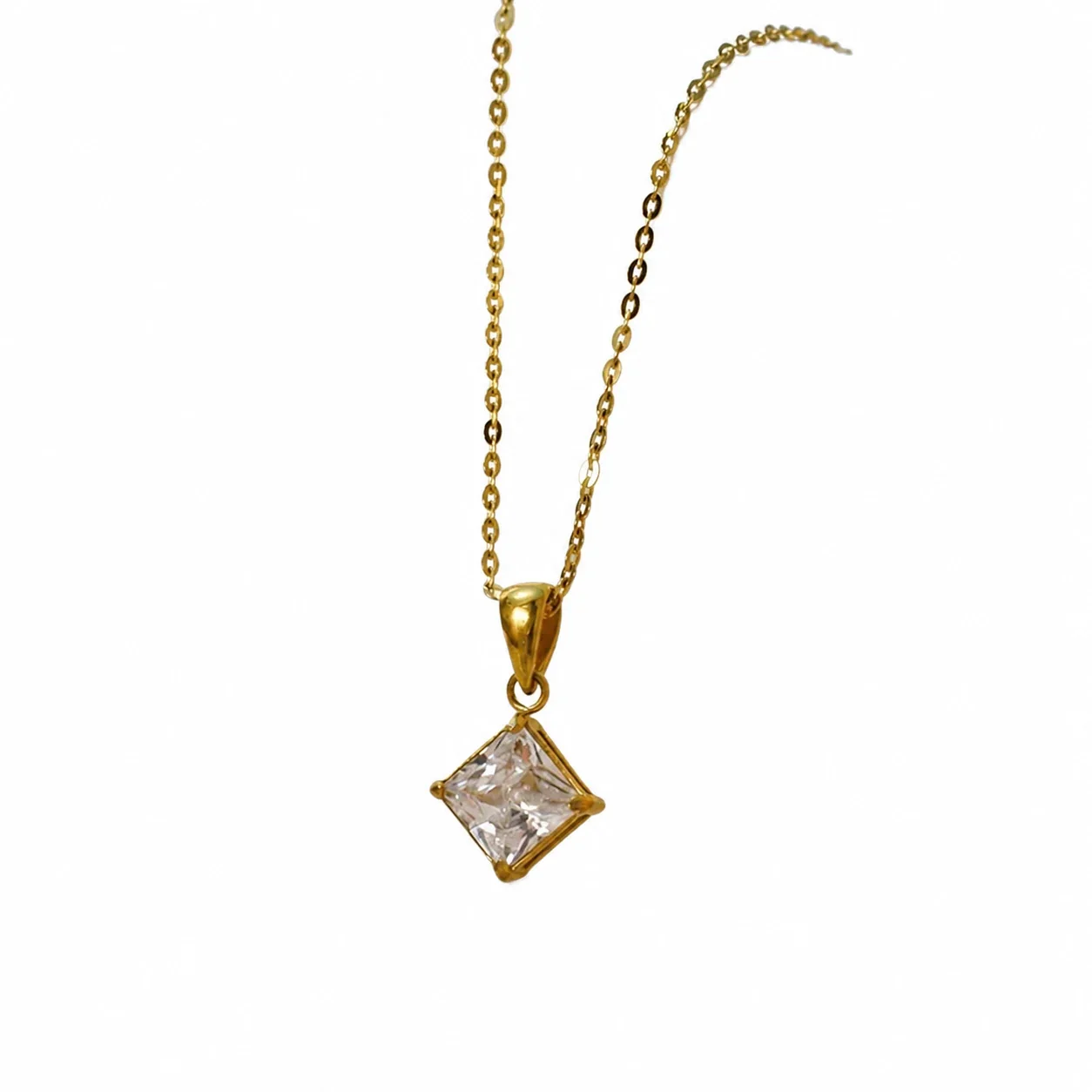 Princess-Cut 18K Gold-Plated 316 Stainless Pendant Necklace