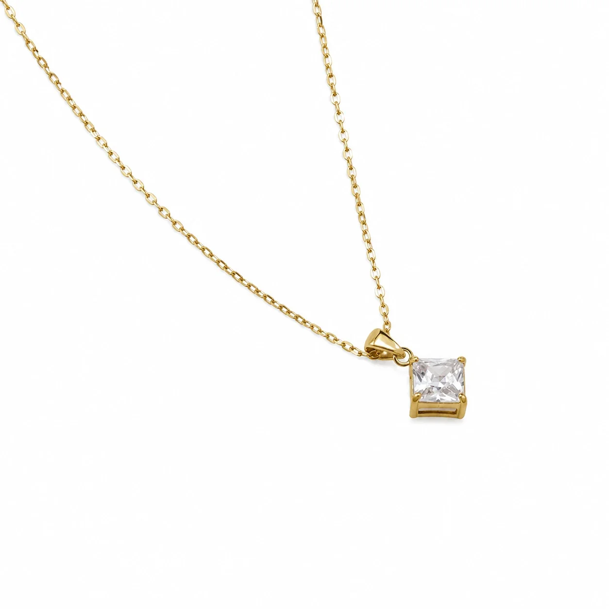 Princess-Cut 18K Gold-Plated 316 Stainless Pendant Necklace