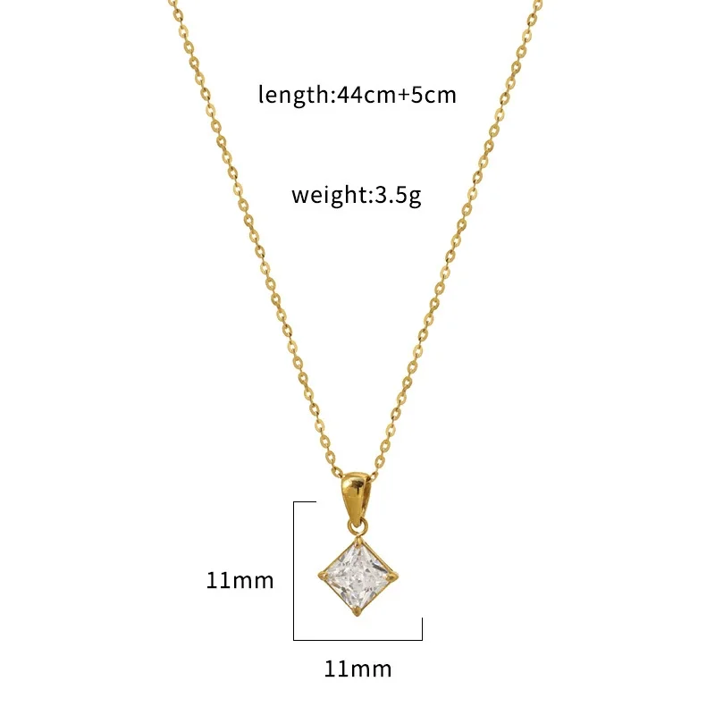 Princess-Cut 18K Gold-Plated 316 Stainless Pendant Necklace - Gold