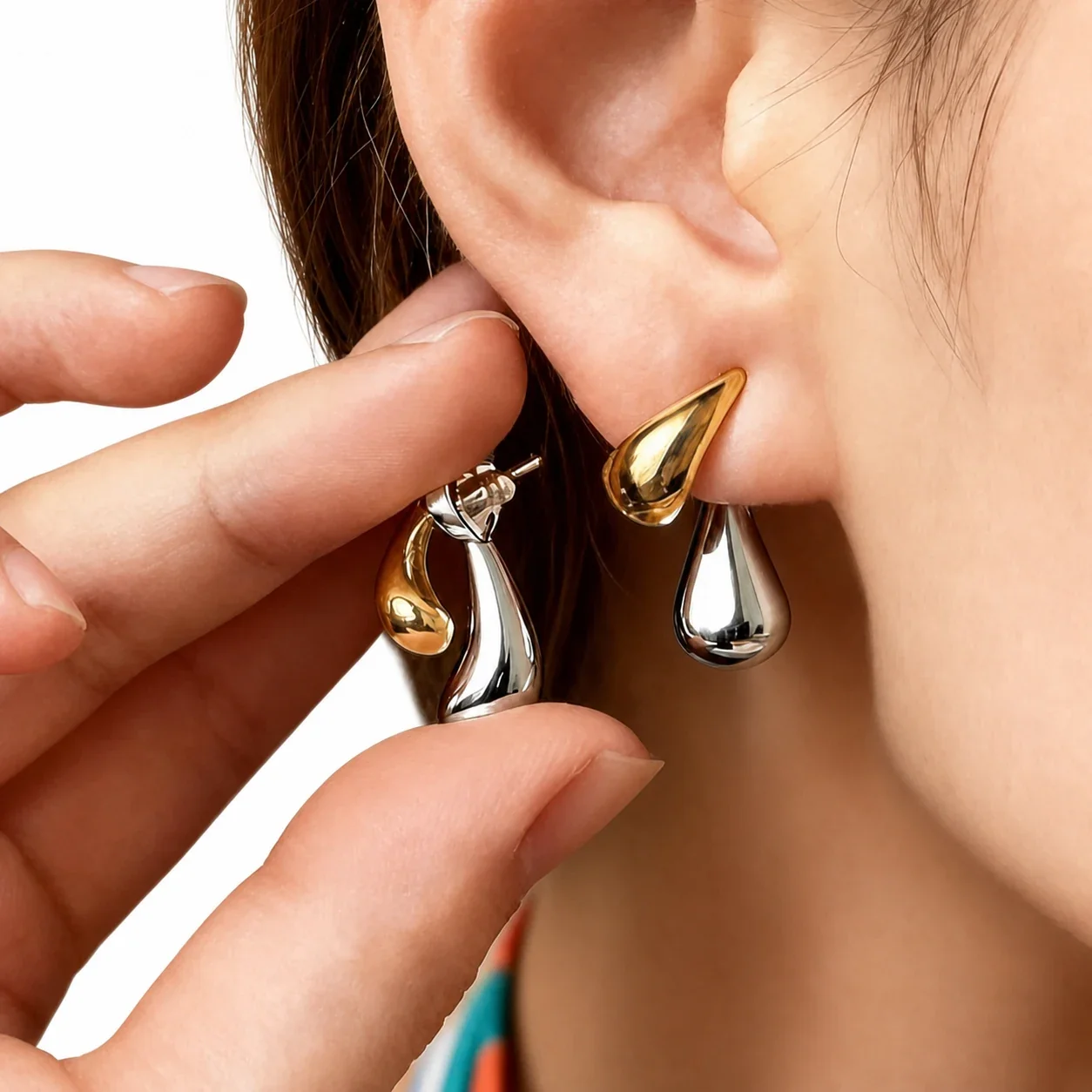 Sculptural 316 Stainless Steel Teardrop Stud Earrings