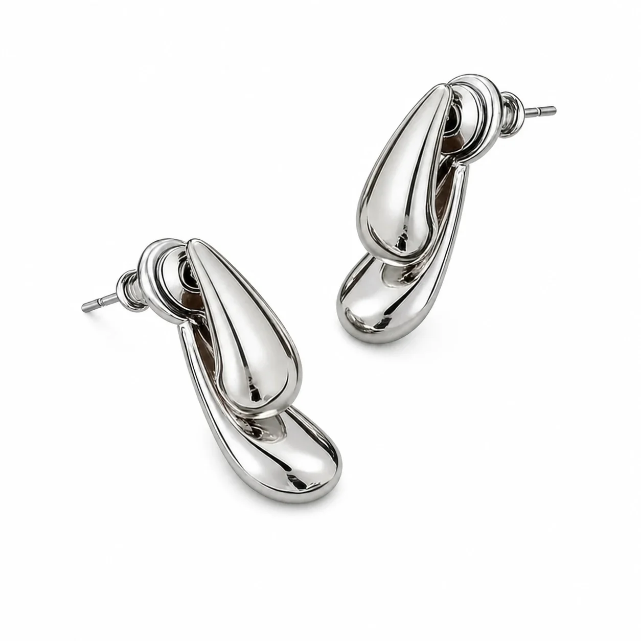 Sculptural 316 Stainless Steel Teardrop Stud Earrings - Silver