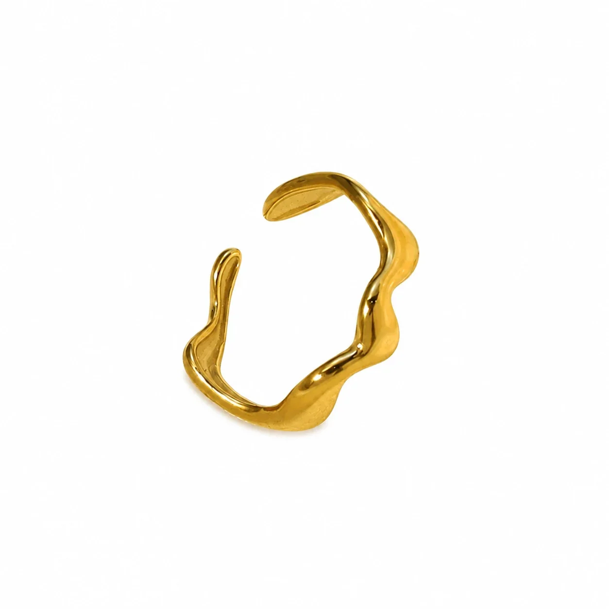 Open Ring with Wavy Band and Paddle Ends, Gold-Plated Steel