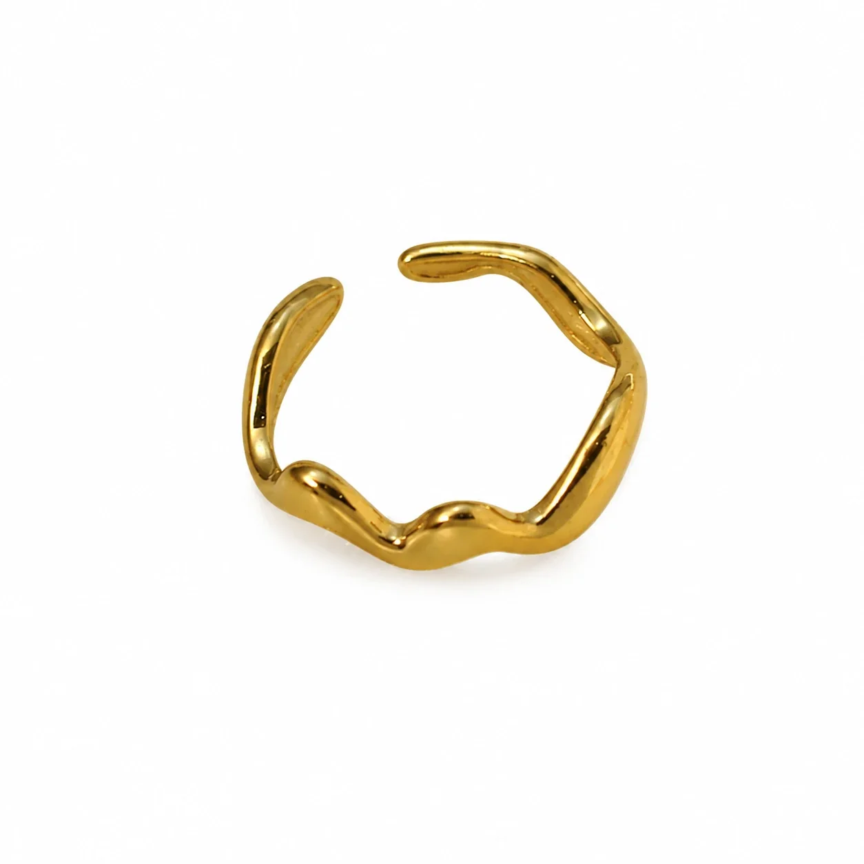 Open Ring with Wavy Band and Paddle Ends, Gold-Plated Steel