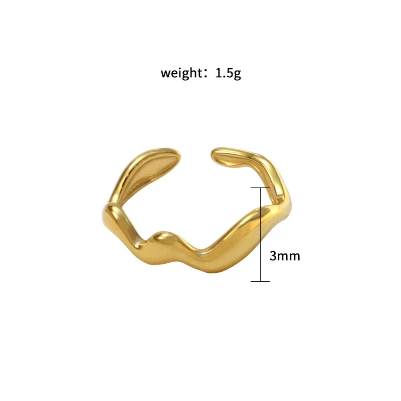Open Ring with Wavy Band and Paddle Ends, Gold-Plated Steel