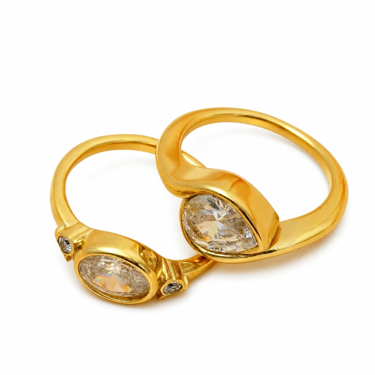 Sculptural 14K Gold-Plated Teardrop Bezel CZ Ring