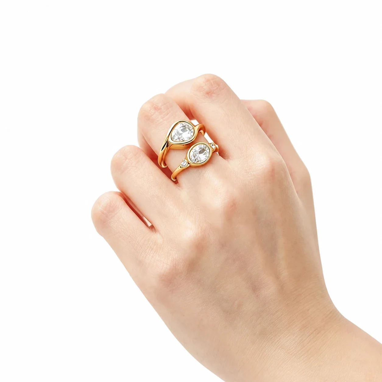 Sculptural 14K Gold-Plated Teardrop Bezel CZ Ring