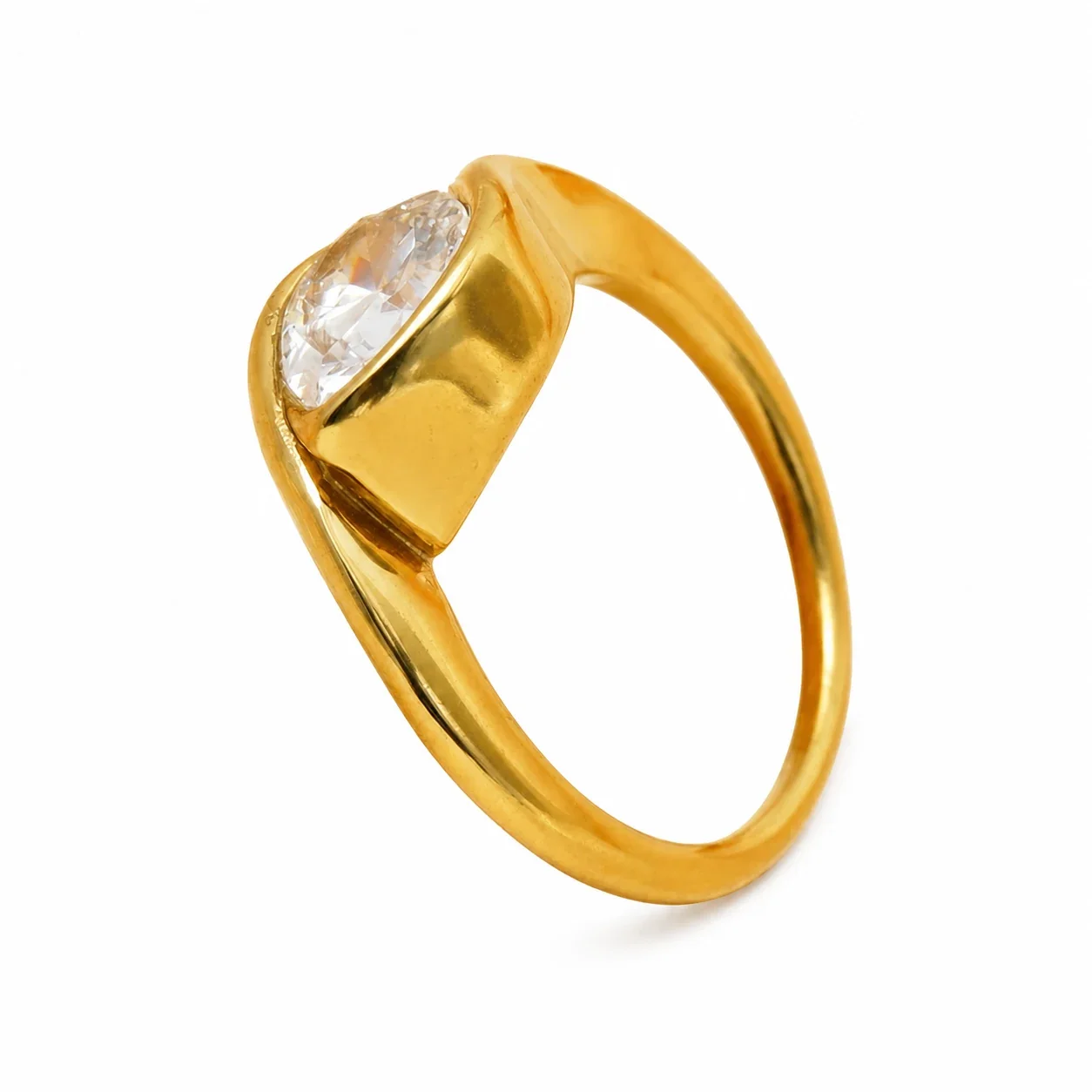 Sculptural 14K Gold-Plated Teardrop Bezel CZ Ring