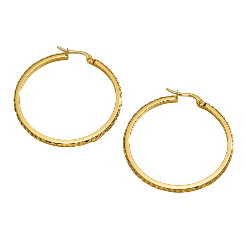 Polished 316 Stainless Steel Textured Hoop Earrings