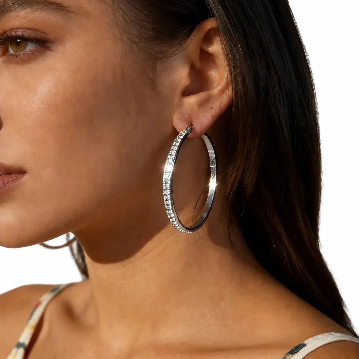 Polished 316 Stainless Steel Textured Hoop Earrings