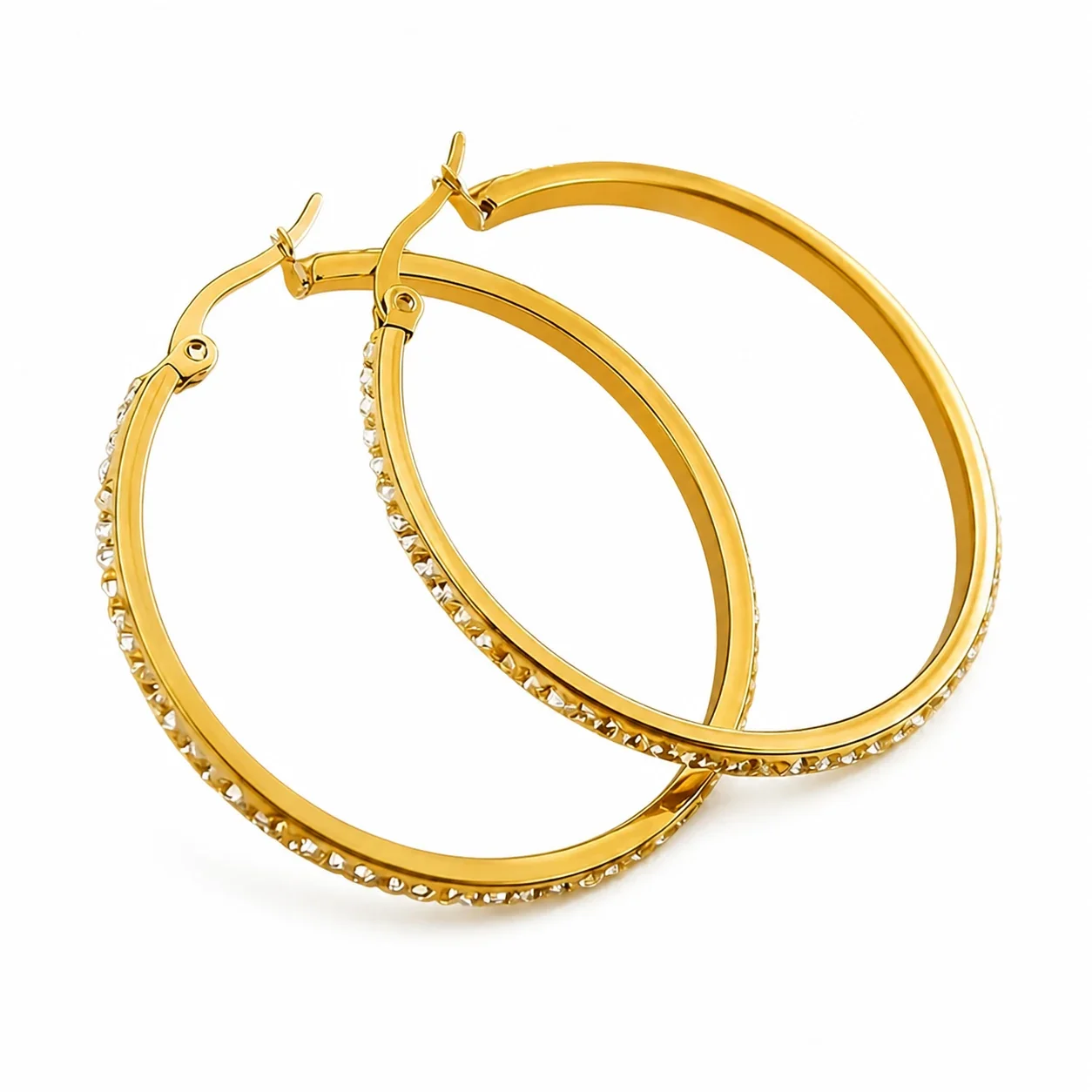 Polished 316 Stainless Steel Textured Hoop Earrings - Gold