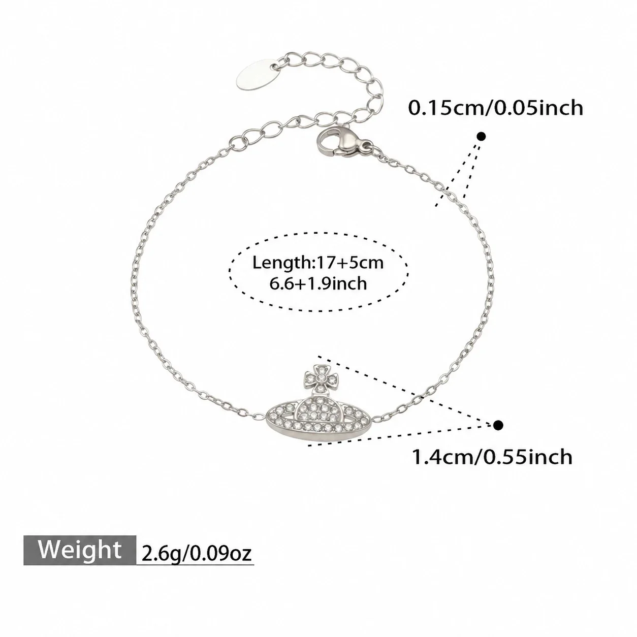 Whimsical CZ Planet Pearl-Effect 316L Jewelry Set - Silver Planet 17+5 cm