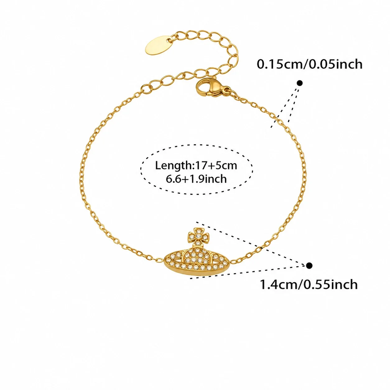 Whimsical CZ Planet Pearl-Effect 316L Jewelry Set - Gold Planet 17+5 cm
