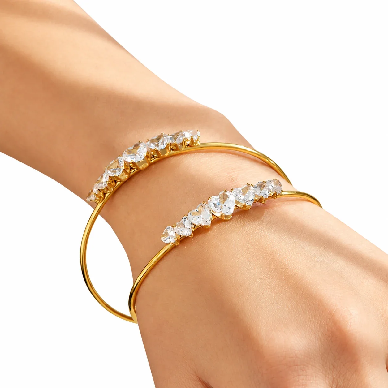 Cuff Bangle Heart-Cut CZ Gold-Plated 316 Stainless Steel