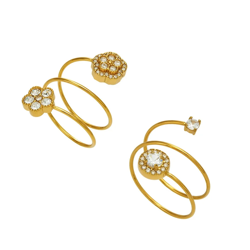 Ring: Open Flower and Halo CZ Stainless Steel Gold PVD