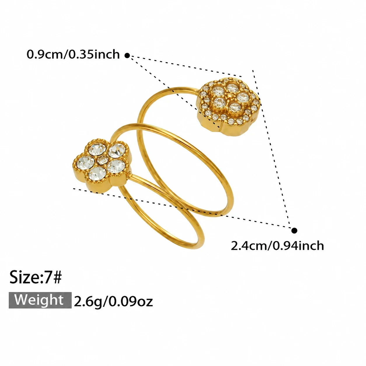 Ring: Open Flower and Halo CZ Stainless Steel Gold PVD - Gold Flower CZ Open