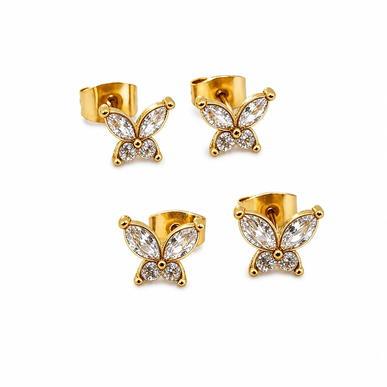 Petite Marquise CZ Butterfly 316 Stainless Steel Stud Earrings
