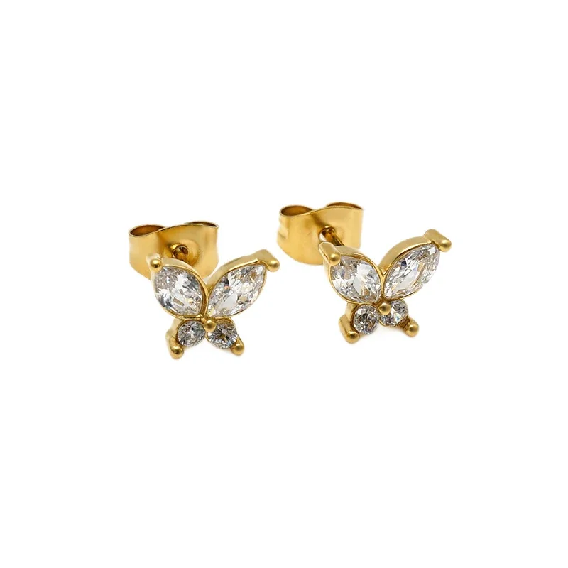 Petite Marquise CZ Butterfly 316 Stainless Steel Stud Earrings