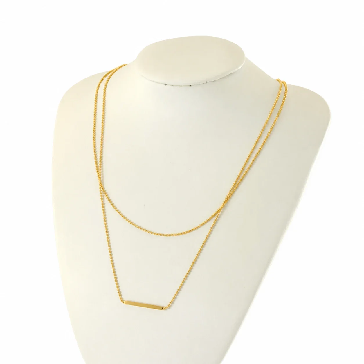 Layered 18K Gold-Plated Bead Chain Bar Pendant Necklace