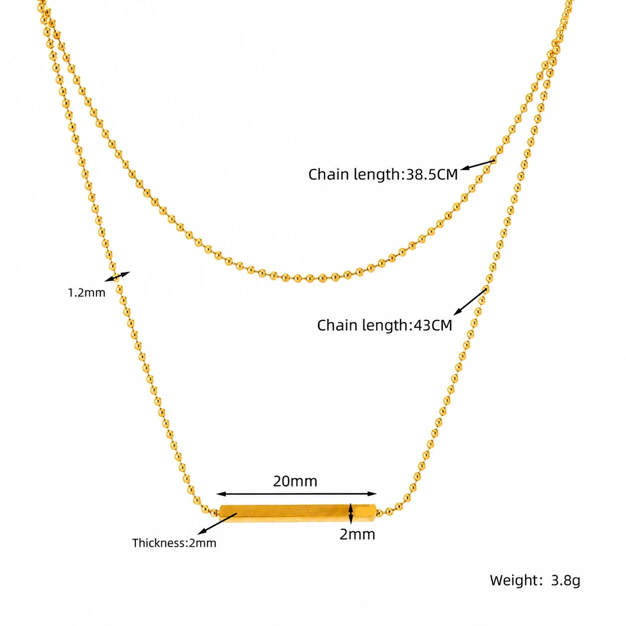 Layered 18K Gold-Plated Bead Chain Bar Pendant Necklace - Gold
