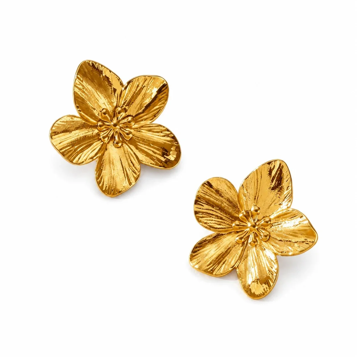 Foto prodotto: Orecchini a lobo fiore in acciaio inossidabile 316 Gold PVD con petali scanalati
