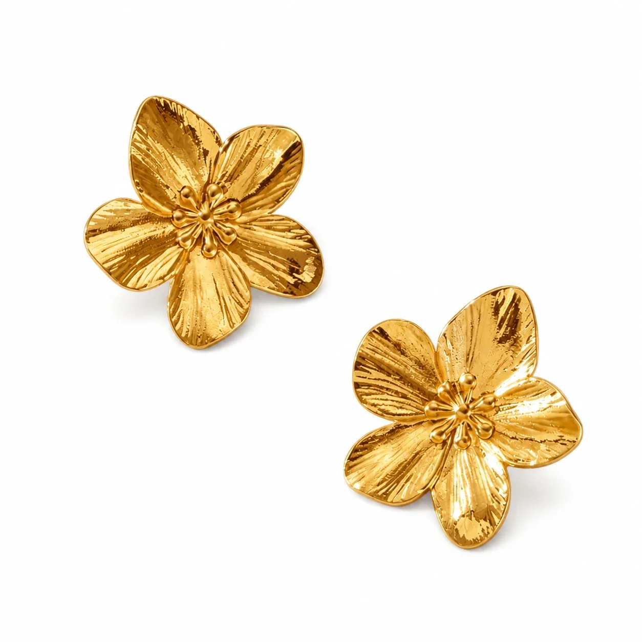 Foto prodotto: Orecchini a lobo fiore in acciaio inossidabile 316 Gold PVD con petali scanalati