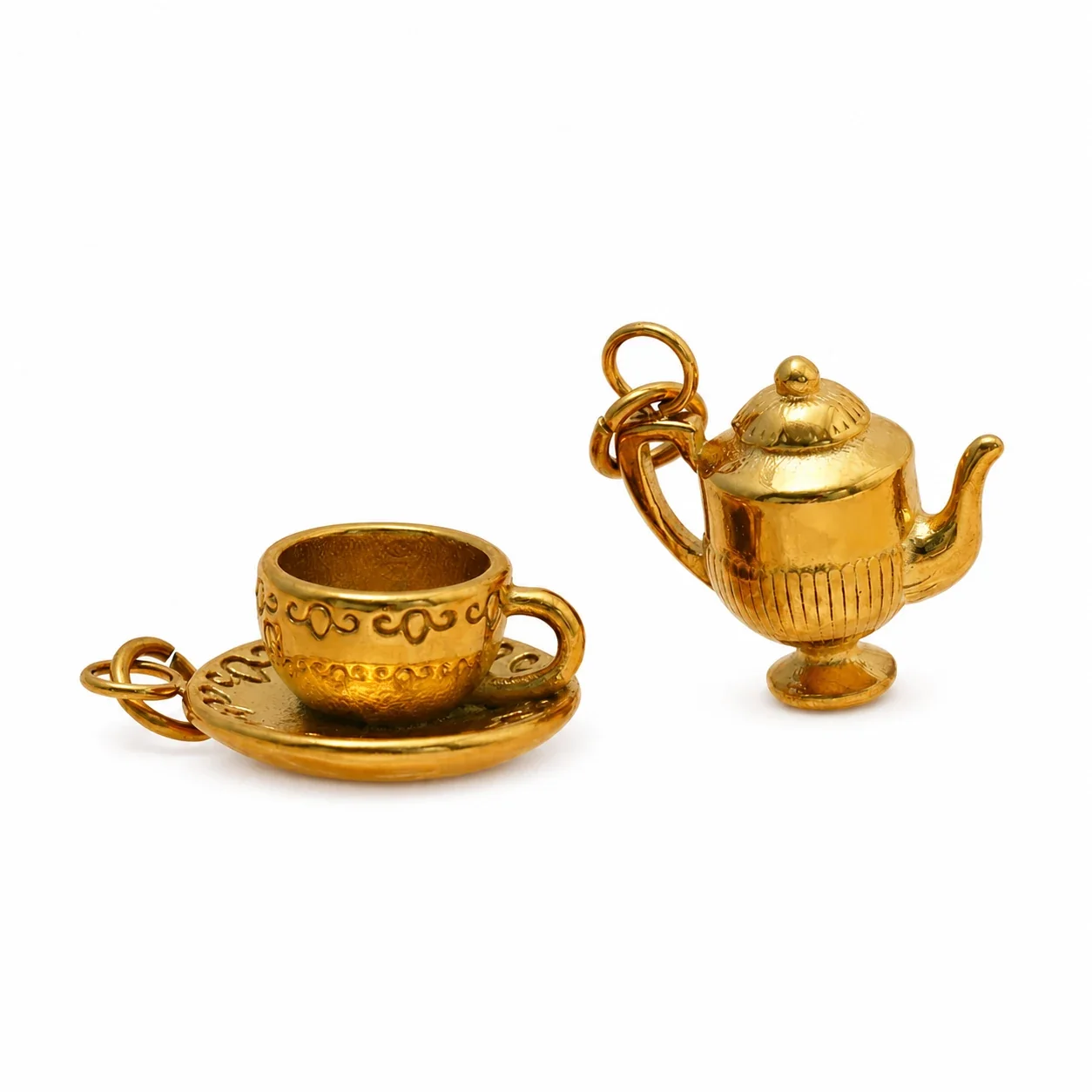 Whimsical 18K Gold-Plated Teacup Teapot Pendant Necklace