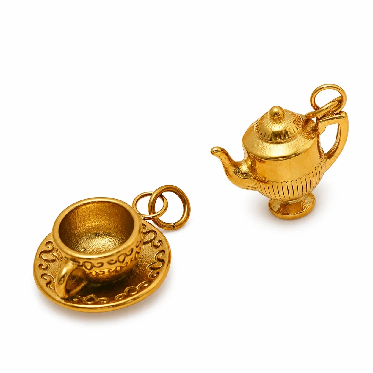 Whimsical 18K Gold-Plated Teacup Teapot Pendant Necklace