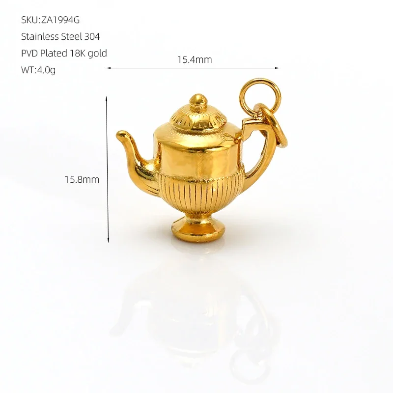 Whimsical 18K Gold-Plated Teacup Teapot Pendant Necklace - Gold Teapot