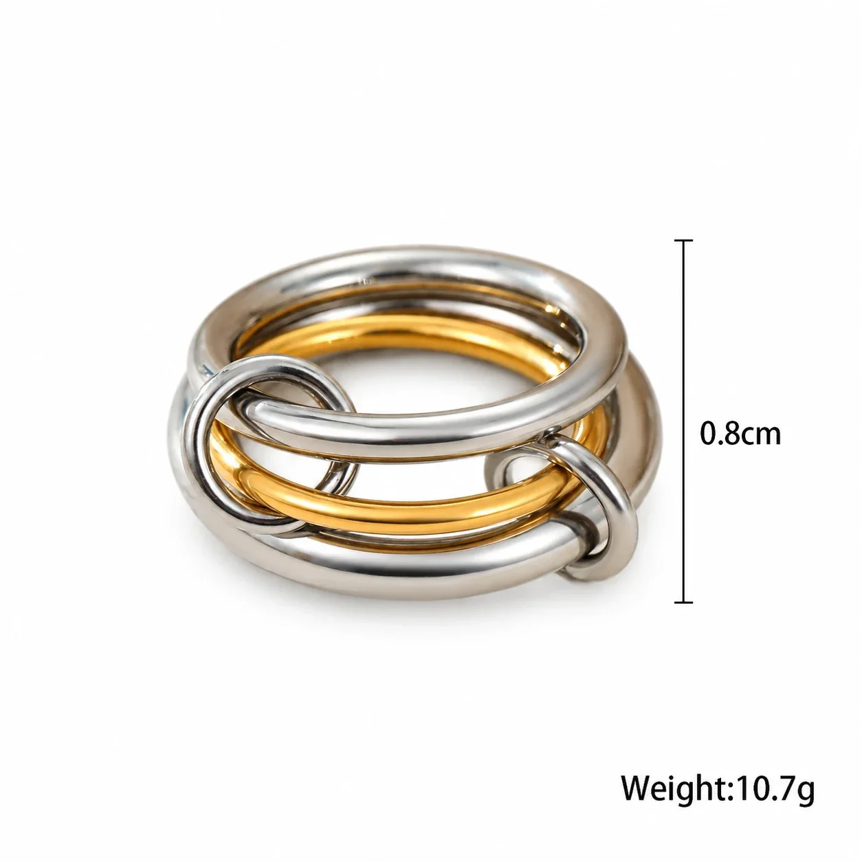 Stapring, Drie In Elkaar Grijpende Banden, Verguld Roestvrij Staal productfoto