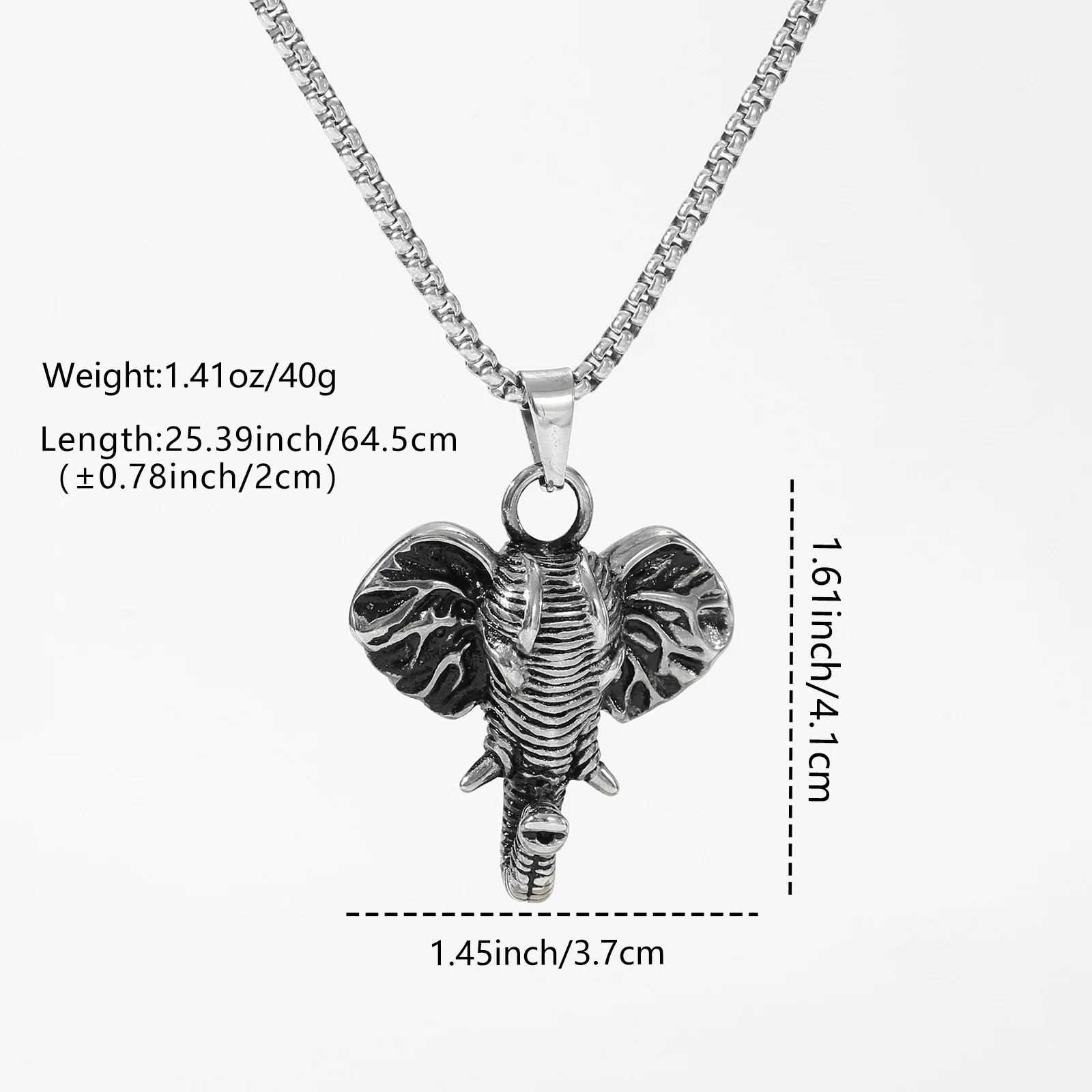 Foto del producto: Collar de cadena tipo caja con cabeza de elefante, acero inoxidable
