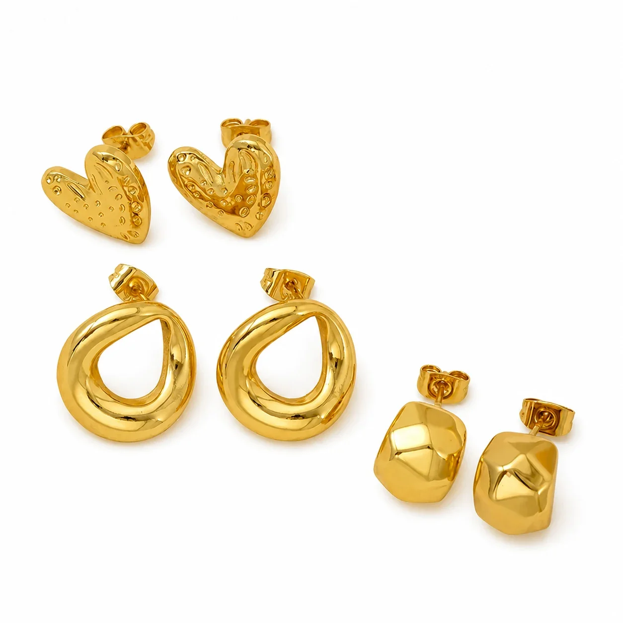 Sculptural Gold-Plated Teardrop Heart Stud Earrings