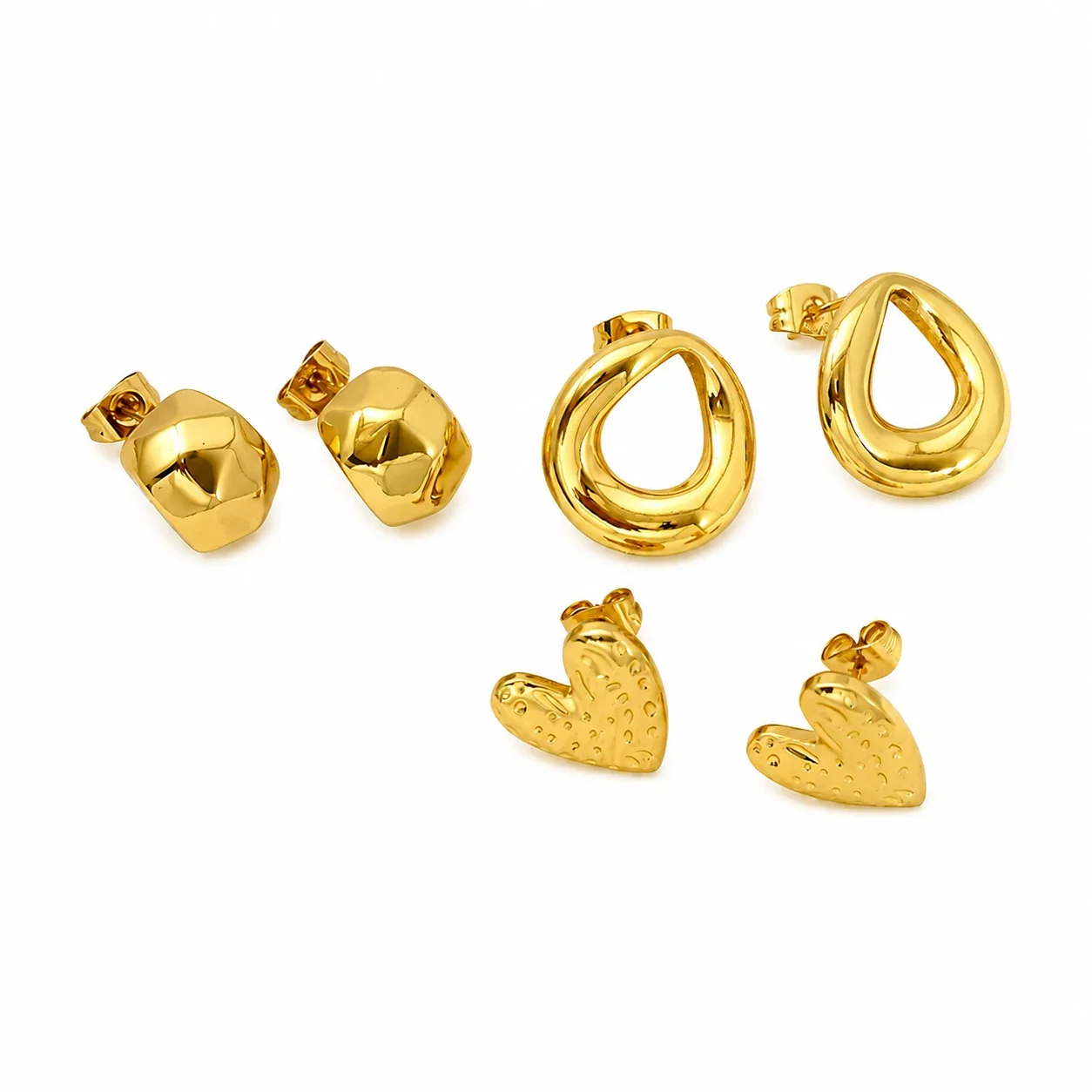 Sculptural Gold-Plated Teardrop Heart Stud Earrings