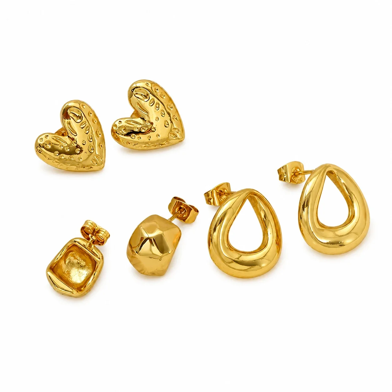 Sculptural Gold-Plated Teardrop Heart Stud Earrings