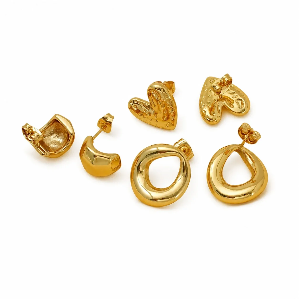 Sculptural Gold-Plated Teardrop Heart Stud Earrings