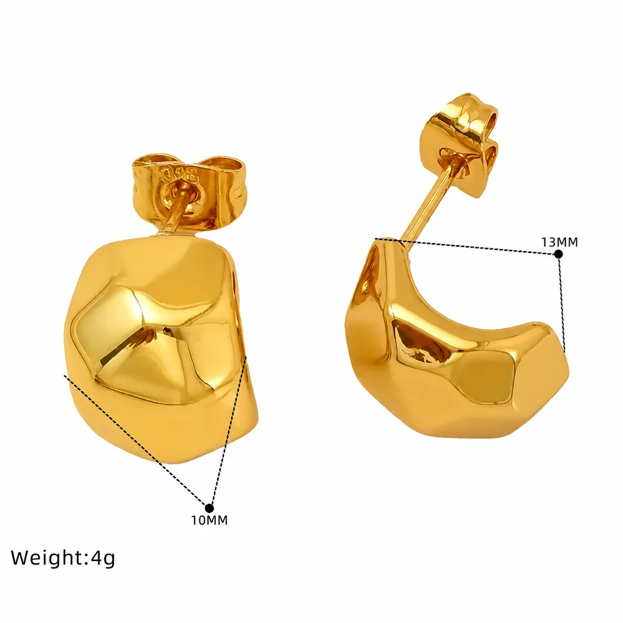 Sculptural Gold-Plated Teardrop Heart Stud Earrings - Gold Heart