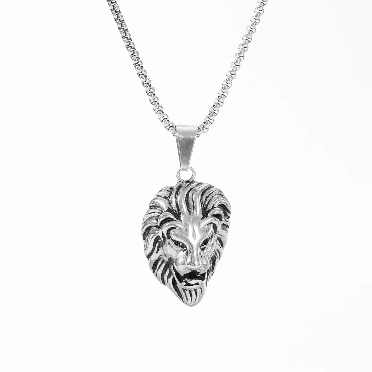 Men's Lion Head Pendant Necklace, Stainless Steel, Plated Finish