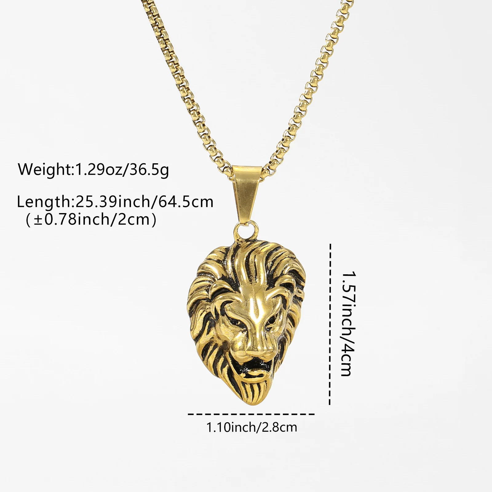 Foto del producto: Collar para hombre con colgante de cabeza de león, acero inoxidable, acabado chapado