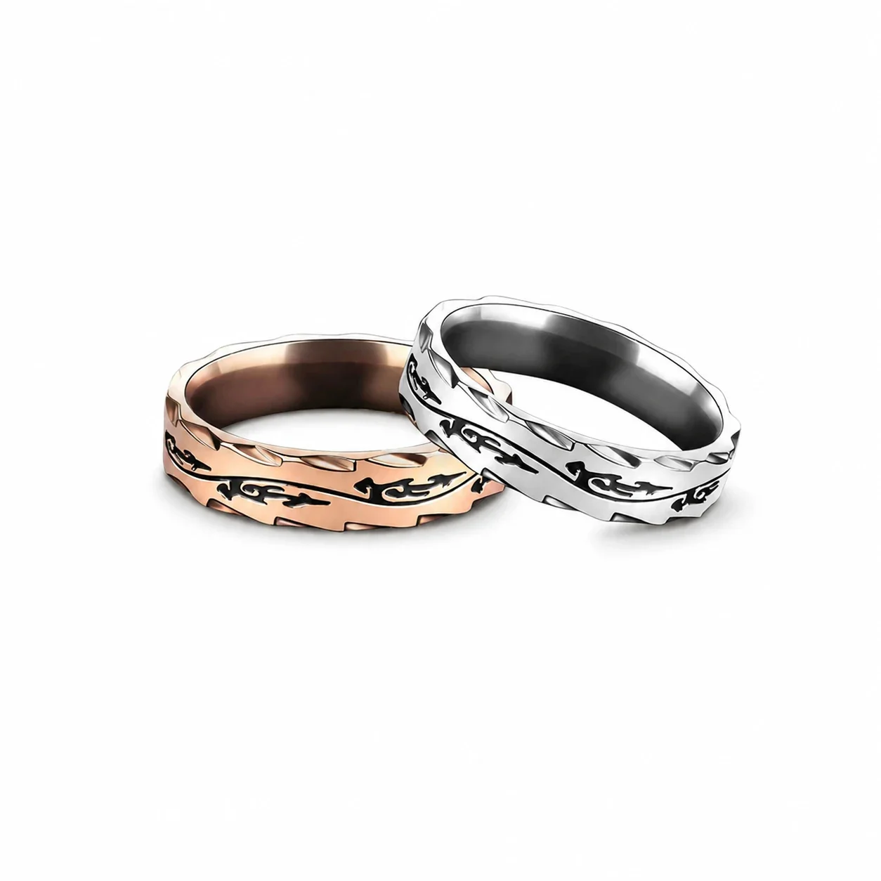 Edgy Silver-Plated Stainless Steel Dragon Notched Band Ring