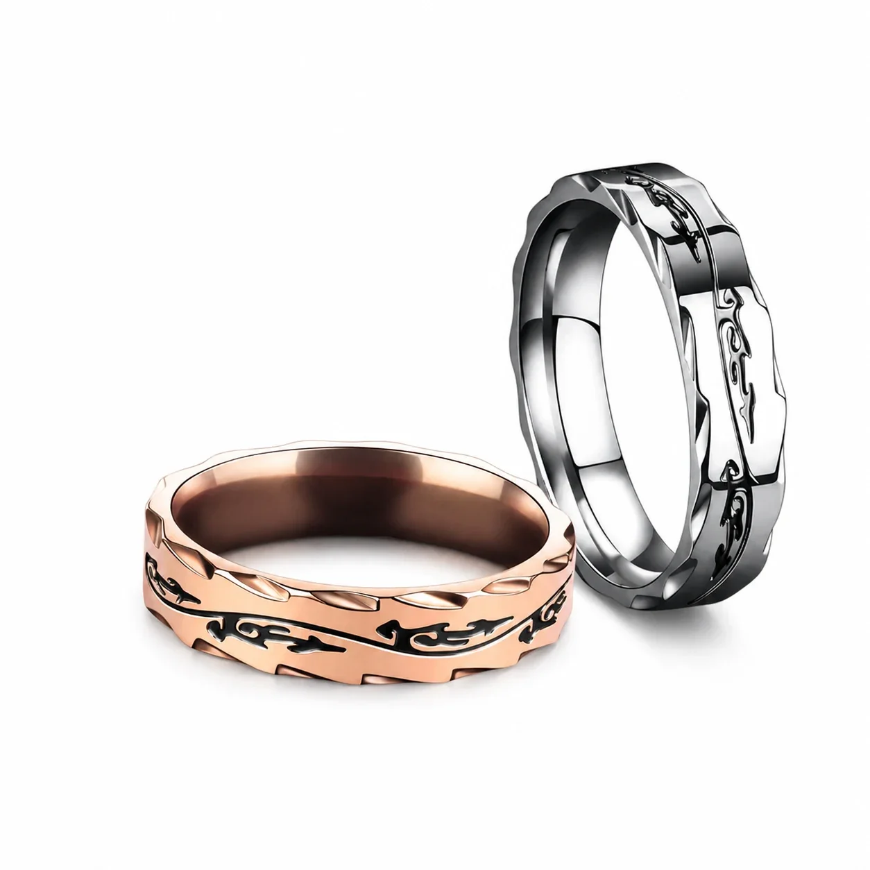 Edgy Silver-Plated Stainless Steel Dragon Notched Band Ring